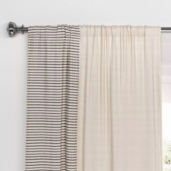 Threshold Black Stripe Border Blackout Cream Single Curtain Panel 50" x 84" NWOT - Picture 2 of 7